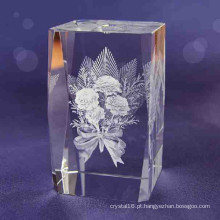 Personalizar Cubo de Cristal com Flor Laser 3D, Brinde Promocional, (Ks110403)